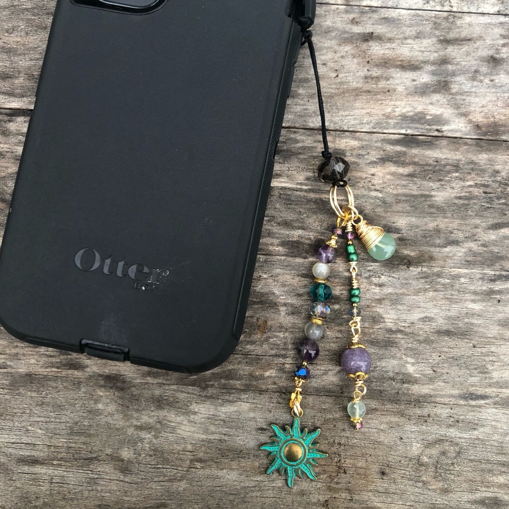 Amethyst Moonstone Celtic Phone Charm Beaded Gemstone AirPod Tablet Charm - Picture 3 of 17